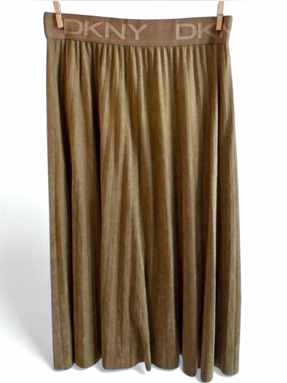 DKNY Faux Sueded Tan Brown Pleated Midi Skirt - size M